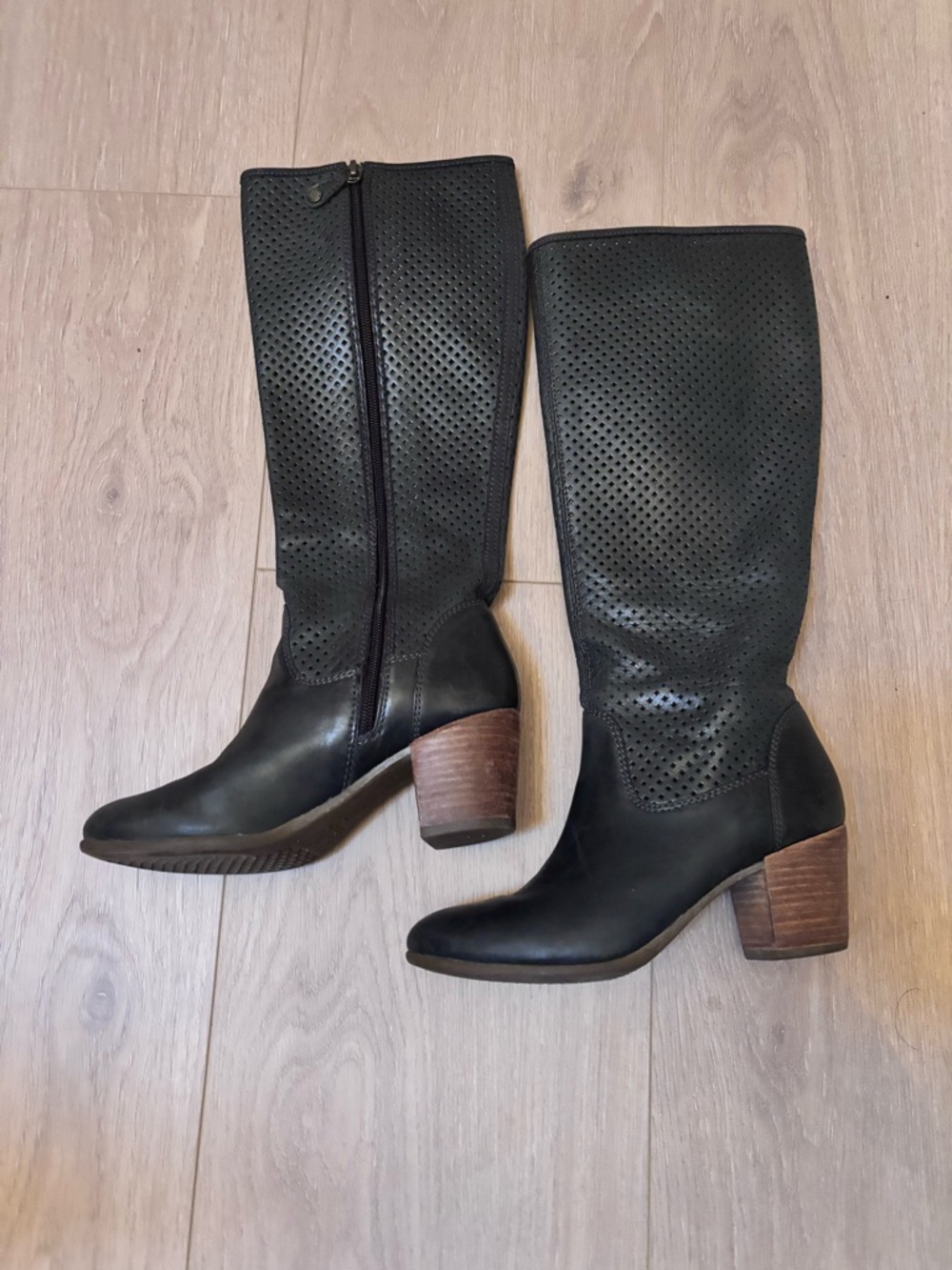Green Leather Mid-Calf Boots with Block Heel